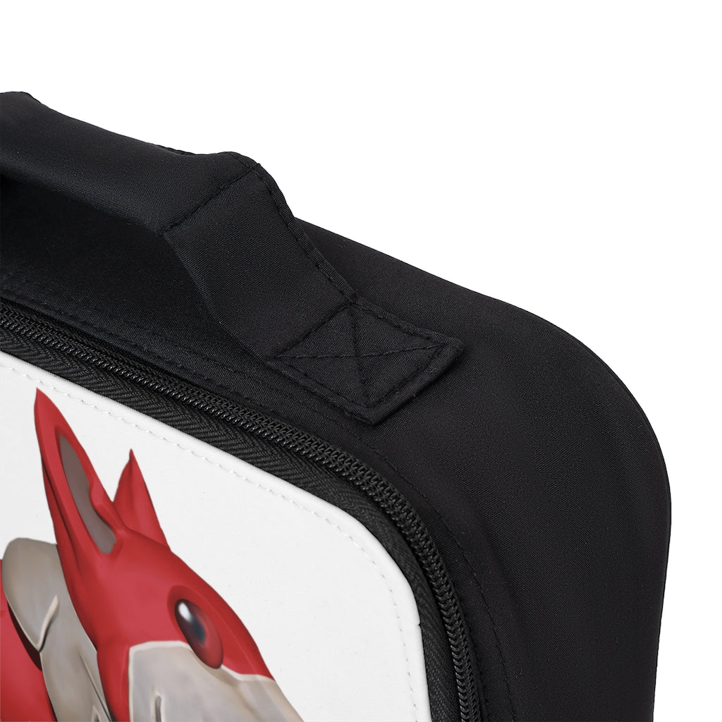 Red Dog Lunch Bag featuring a black base and customizable white area, ideal for adults and kids.