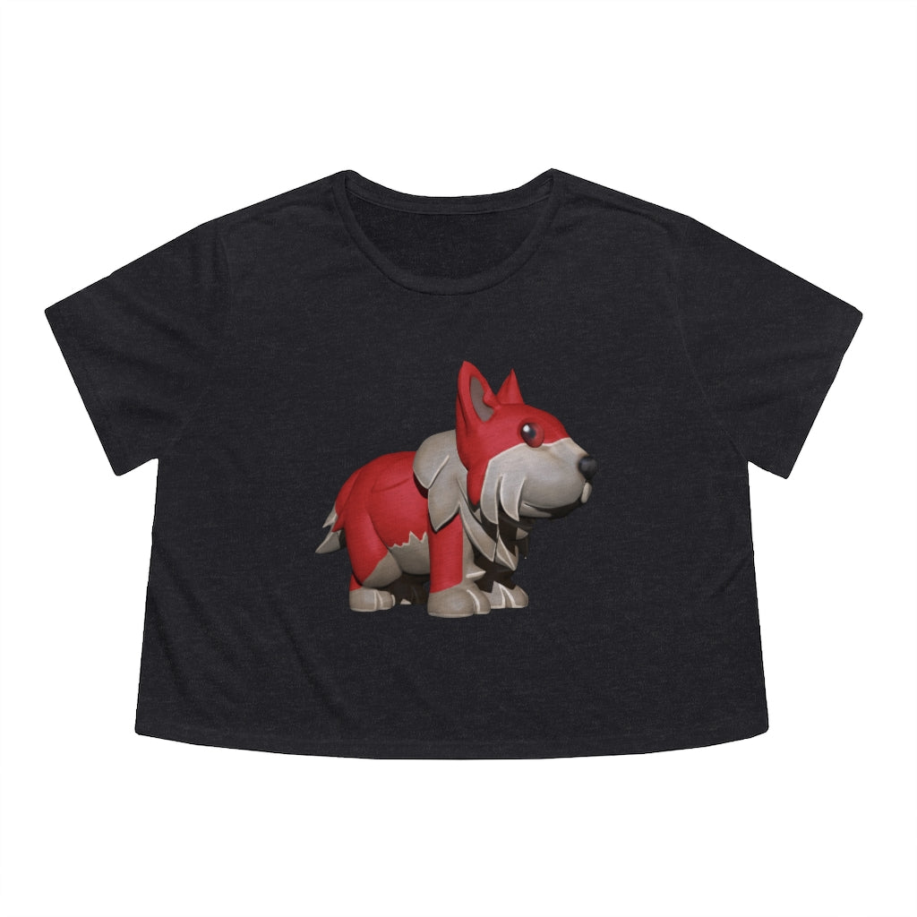 Red Dog Women's Flowy Cropped Tee in a stylish design, showcasing its flowy fit and modest crop.