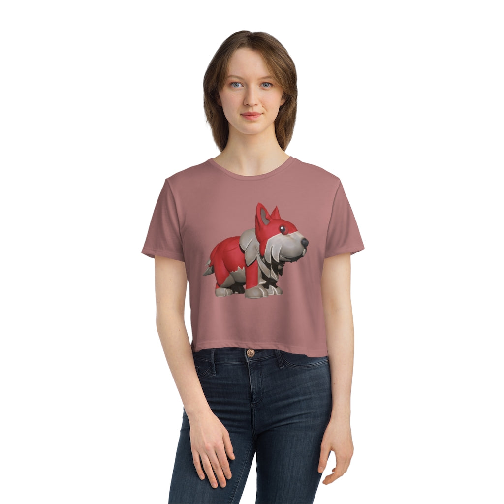 Red Dog Women's Flowy Cropped Tee in a stylish design, showcasing its flowy fit and modest crop.