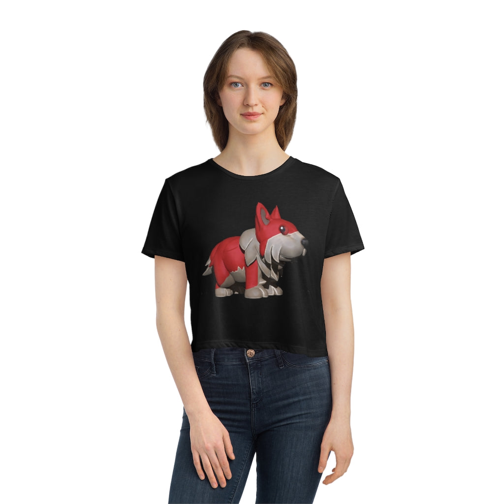 Red Dog Women's Flowy Cropped Tee in a stylish design, showcasing its flowy fit and modest crop.