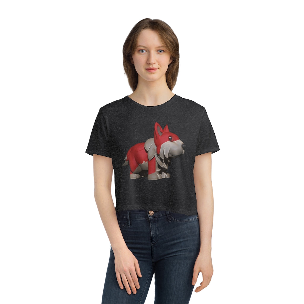 Red Dog Women's Flowy Cropped Tee in a stylish design, showcasing its flowy fit and modest crop.