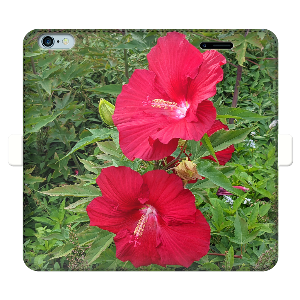 Red Flowers Fully Printed Wallet Case showcasing vibrant floral design on artificial leather with magnetic closure.