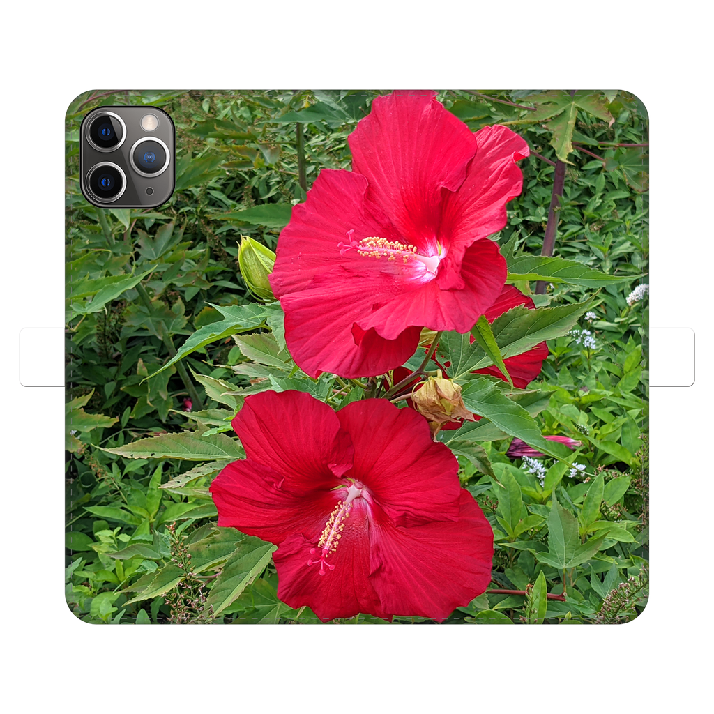 Red Flowers Fully Printed Wallet Case showcasing vibrant floral design on artificial leather with magnetic closure.