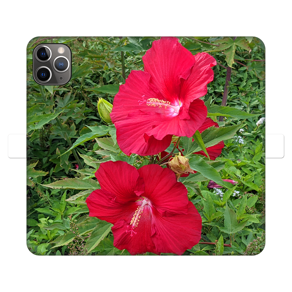 Red Flowers Fully Printed Wallet Case showcasing vibrant floral design on artificial leather with magnetic closure.