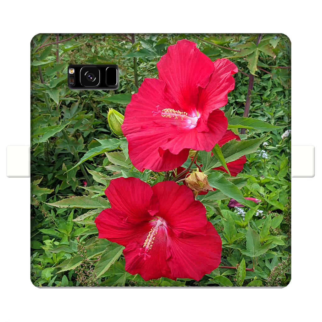 Red Flowers Fully Printed Wallet Case showcasing vibrant floral design on artificial leather with magnetic closure.