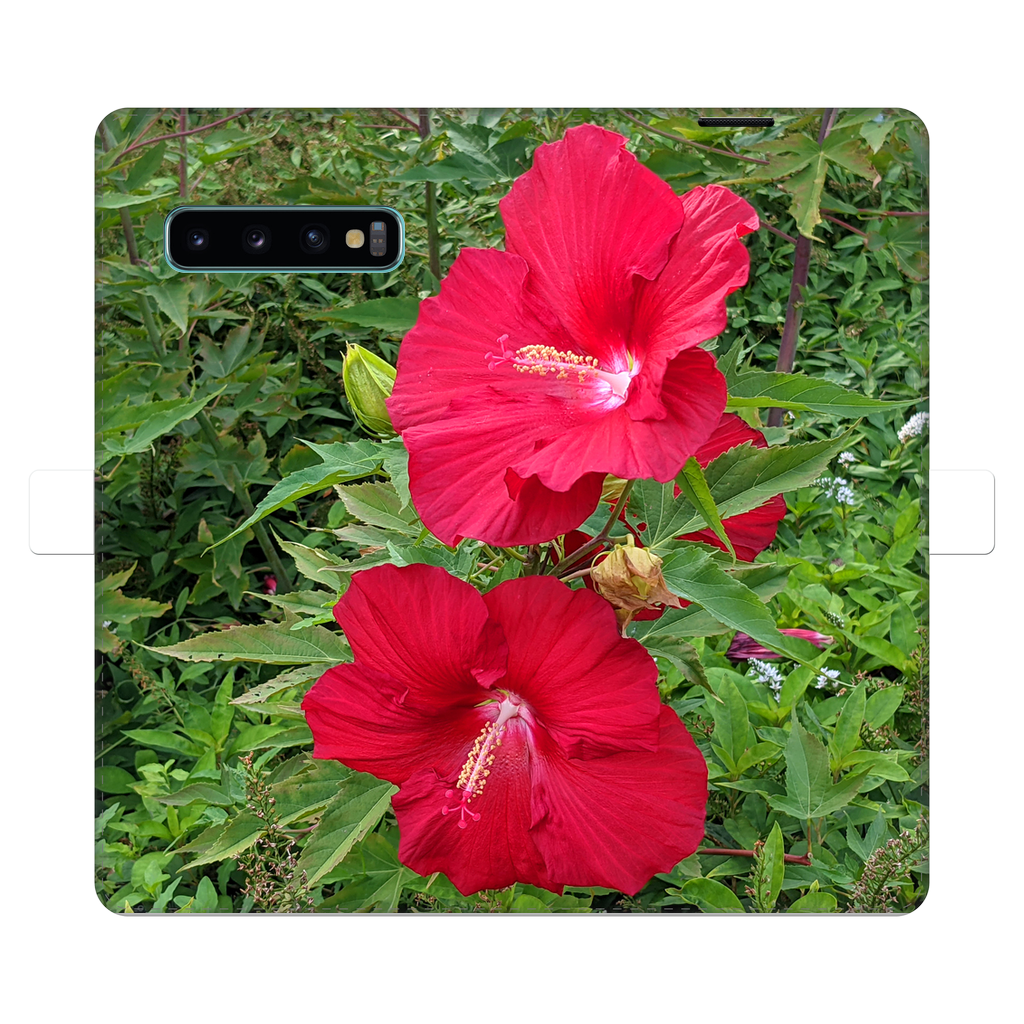 Red Flowers Fully Printed Wallet Case showcasing vibrant floral design on artificial leather with magnetic closure.