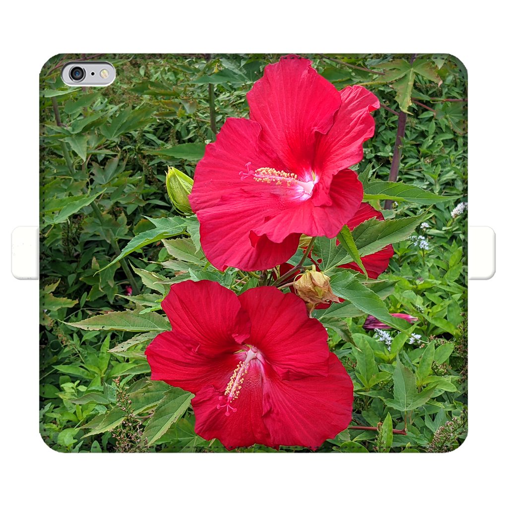 Red Flowers Fully Printed Wallet Case showcasing vibrant floral design on artificial leather with magnetic closure.