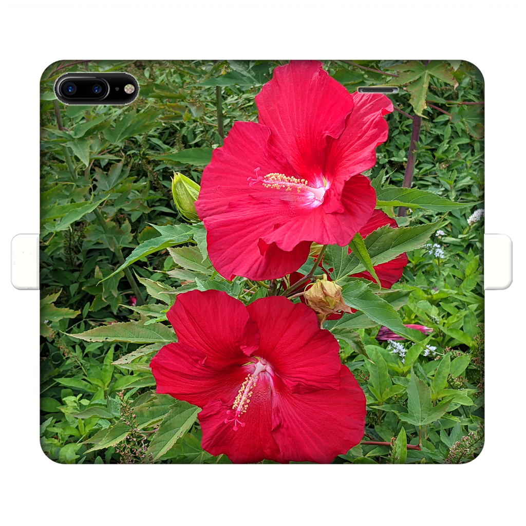 Red Flowers Fully Printed Wallet Case showcasing vibrant floral design on artificial leather with magnetic closure.