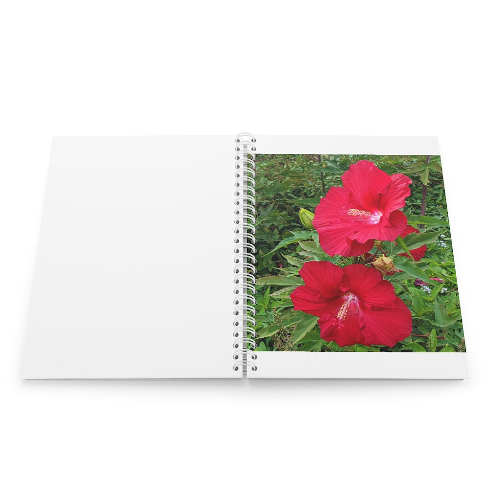 Red Flowers Spiral Notebook with customizable covers and wide-ruled pages, featuring a semi-gloss laminated finish.