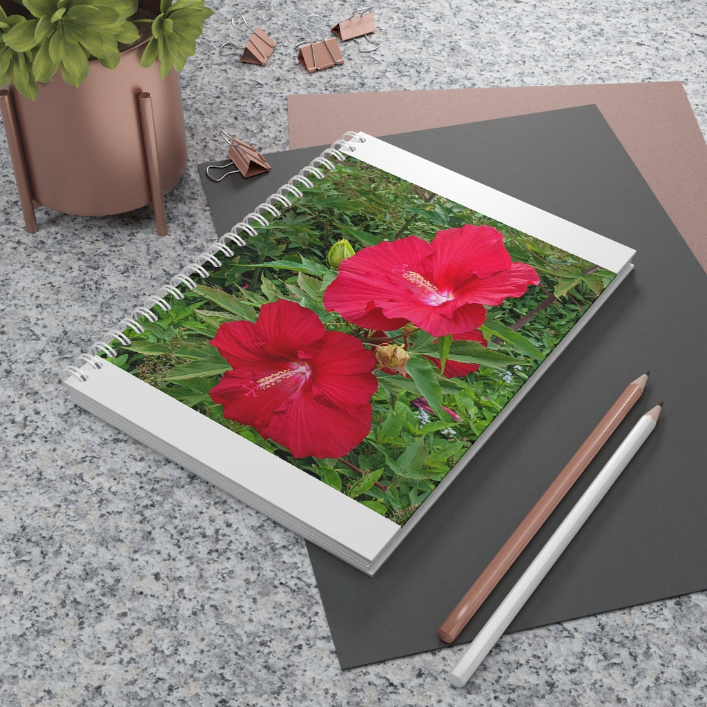 Red Flowers Spiral Notebook with customizable covers and wide-ruled pages, featuring a semi-gloss laminated finish.