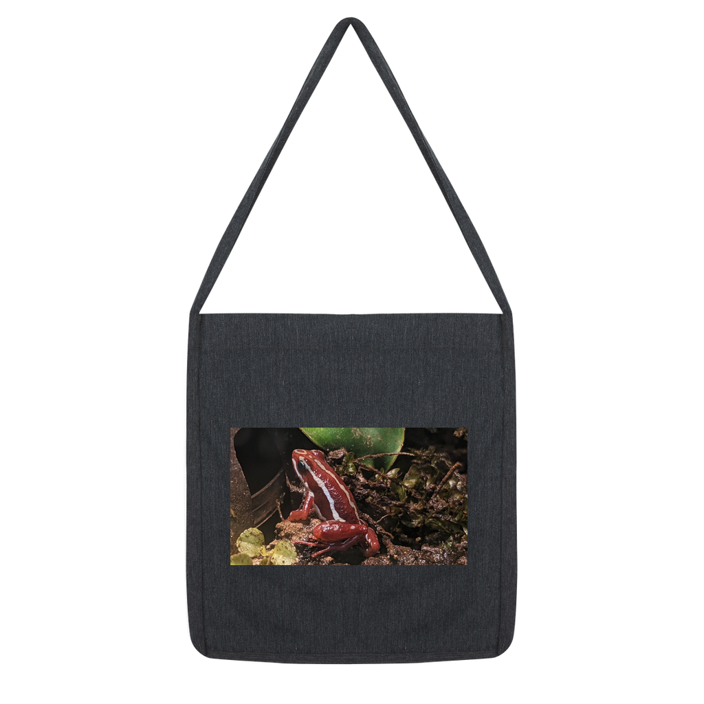 Red Frog Classic Tote Bag made from recycled cotton and polyester, featuring a durable woven twill design in a stylish and eco-friendly format.