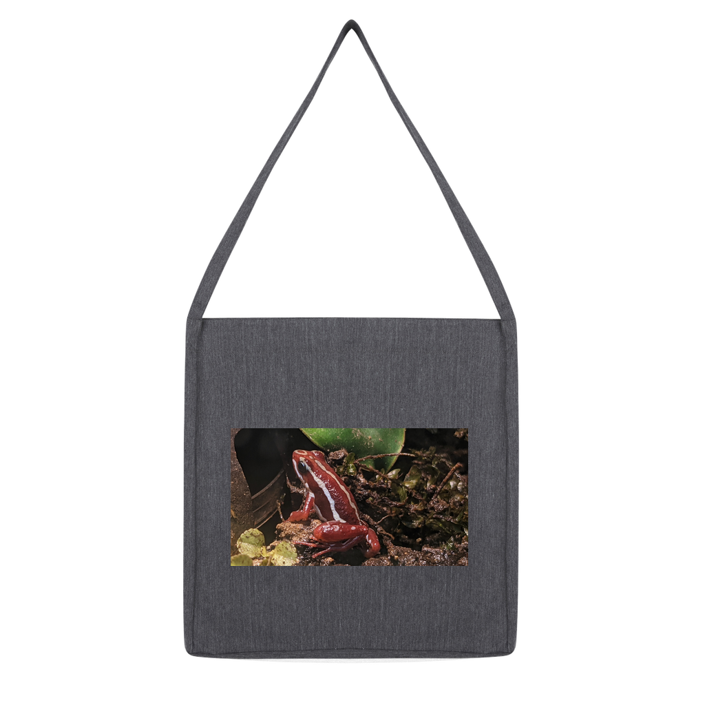 Red Frog Classic Tote Bag made from recycled cotton and polyester, featuring a durable woven twill design in a stylish and eco-friendly format.