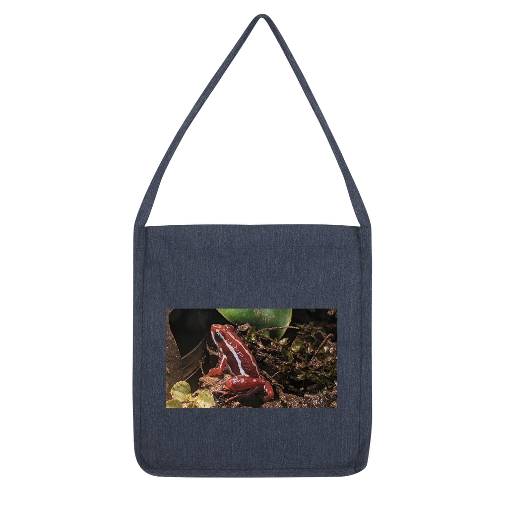 Red Frog Classic Tote Bag made from recycled cotton and polyester, featuring a durable woven twill design in a stylish and eco-friendly format.