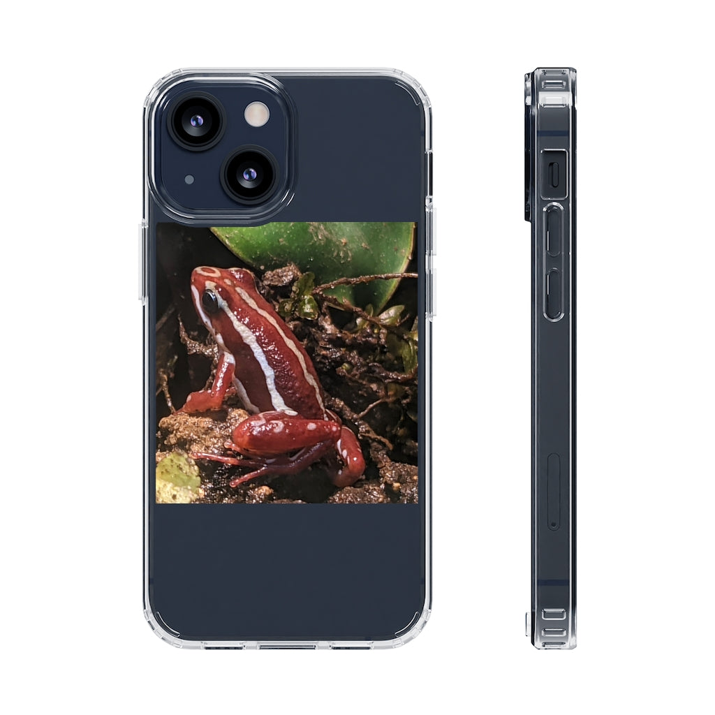 Red Frog Clear Case showcasing a crystal clear design with cushioned TPU edges, protecting a smartphone.