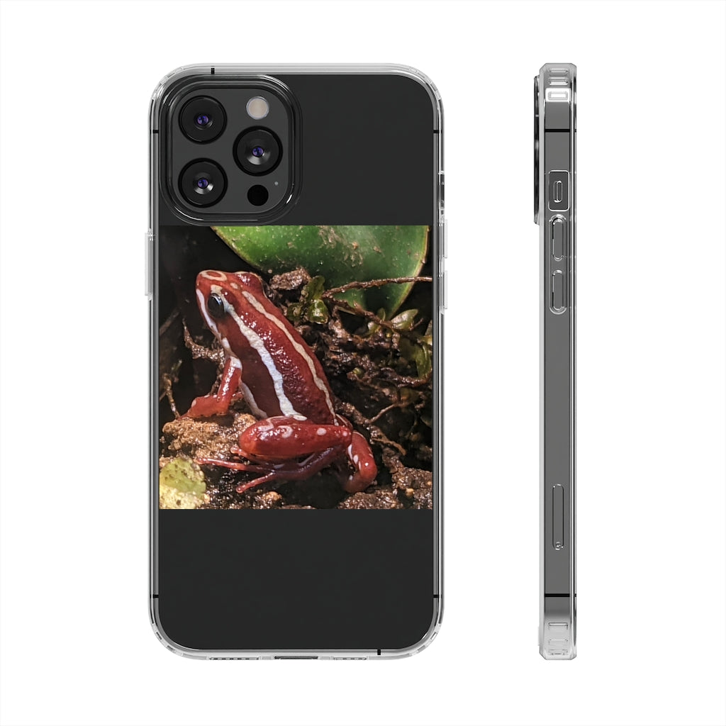 Red Frog Clear Case showcasing a crystal clear design with cushioned TPU edges, protecting a smartphone.