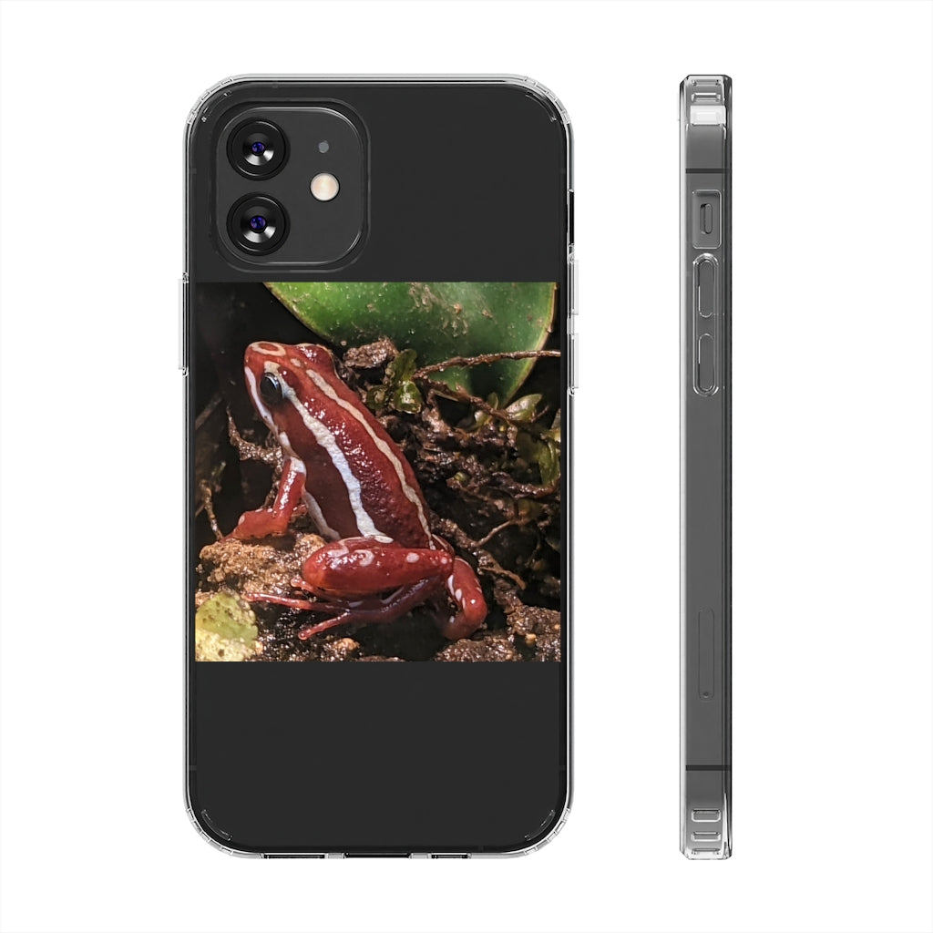 Red Frog Clear Case showcasing a crystal clear design with cushioned TPU edges, protecting a smartphone.