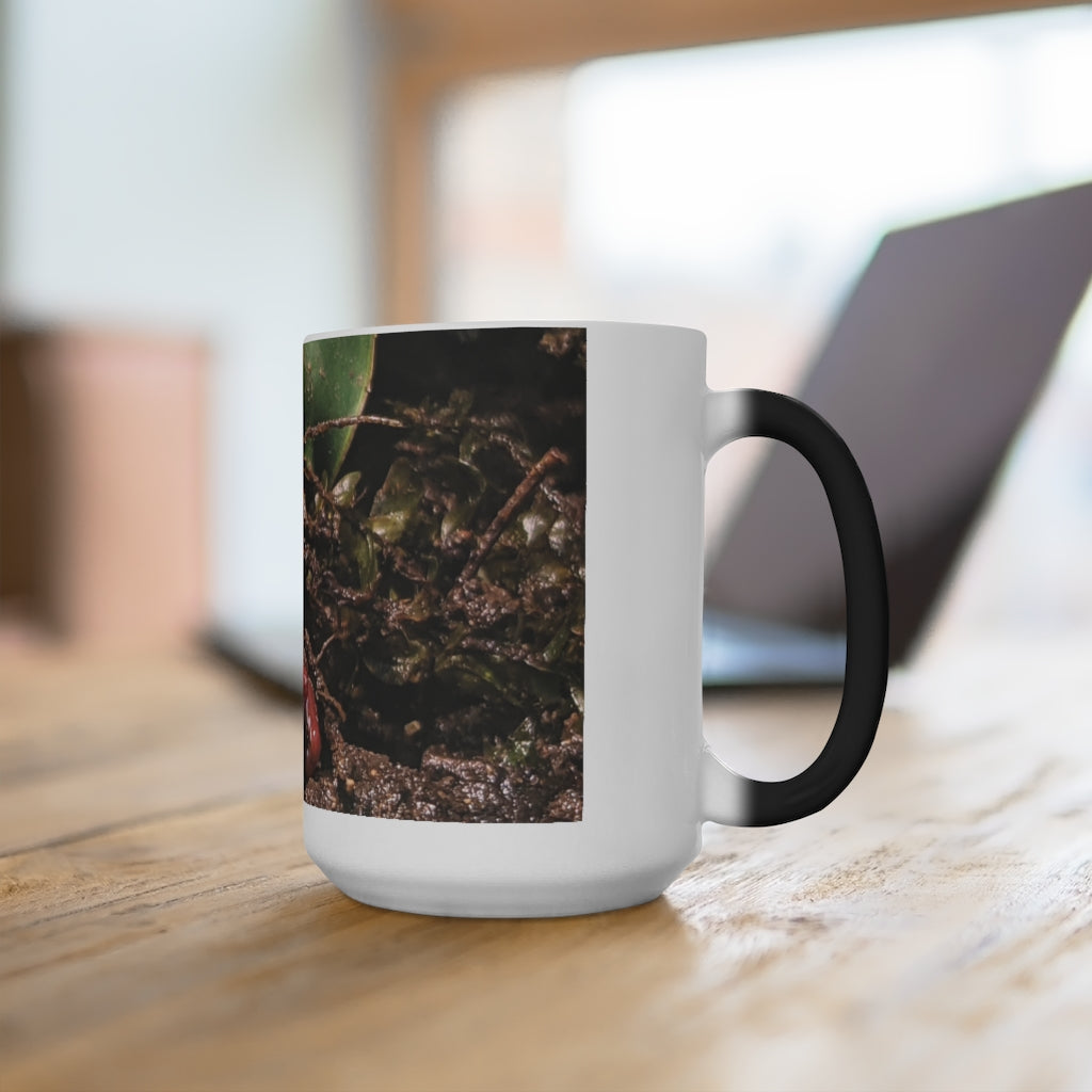 Red Frog Color Changing Mug showcasing its vibrant color-changing feature and ceramic design.