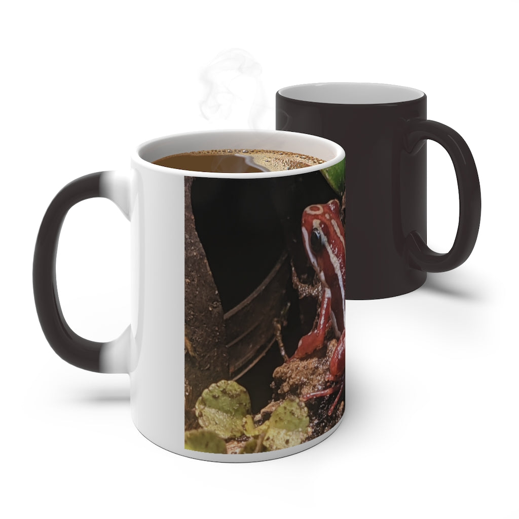 Red Frog Color Changing Mug showcasing its vibrant color-changing feature and ceramic design.