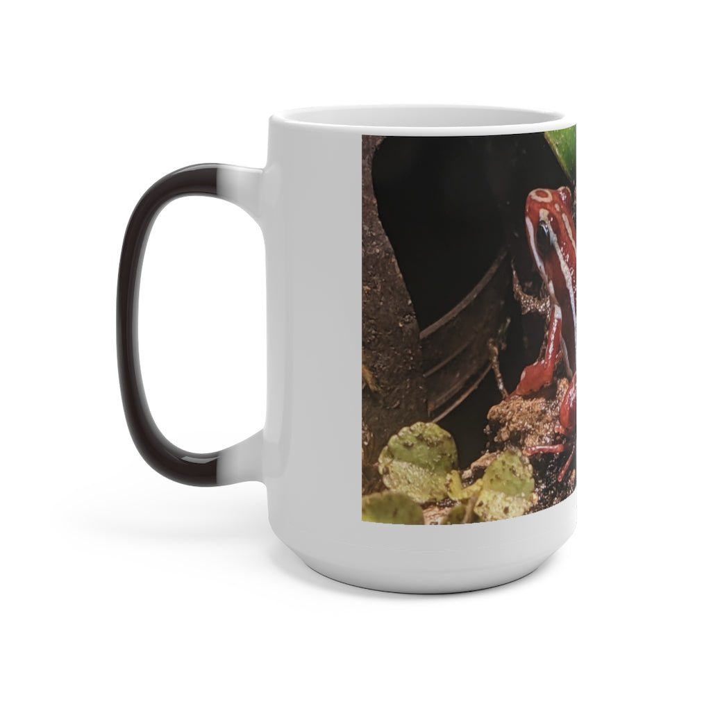 Red Frog Color Changing Mug showcasing its vibrant color-changing feature and ceramic design.