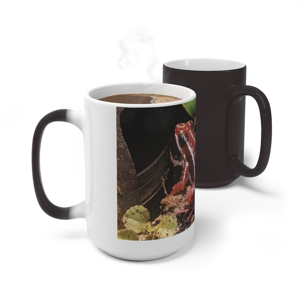 Red Frog Color Changing Mug showcasing its vibrant color-changing feature and ceramic design.