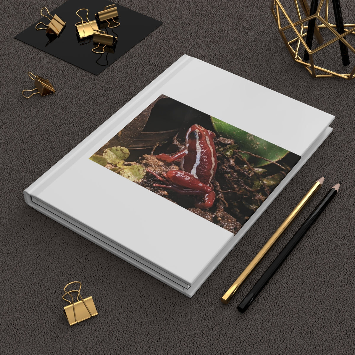 Red Frog Hardcover Journal with matte finish, customizable covers, and lined pages, perfect for personal journaling.