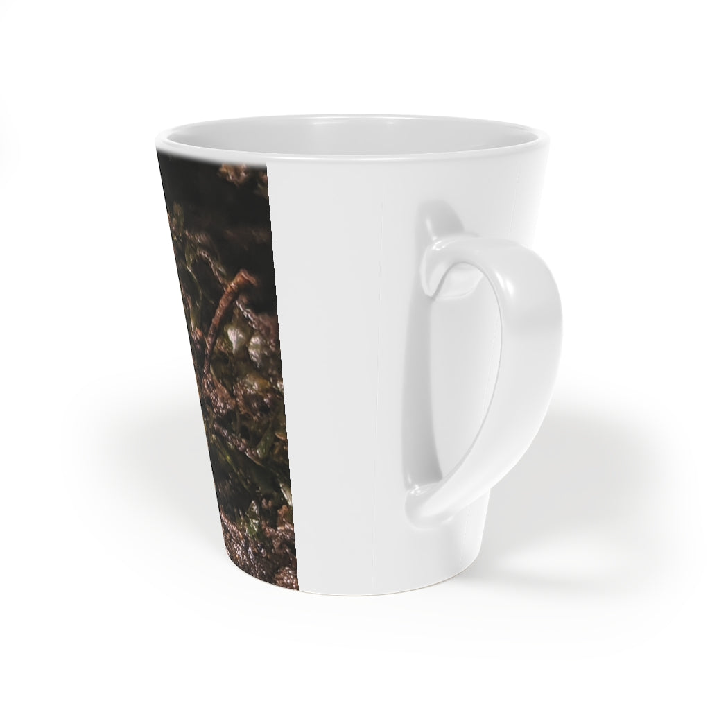 A stylish Red Frog Latte Mug, 12oz, made of durable white ceramic with a scratch-resistant finish and an easy-grip handle.