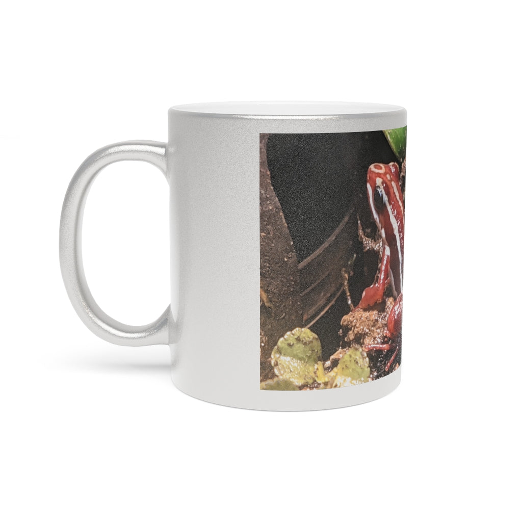 Red Frog Metallic Mug in Silver and Gold finishes, showcasing personalized designs and a stylish C-handle.