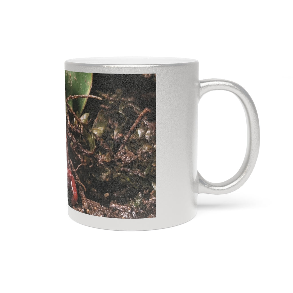 Red Frog Metallic Mug in Silver and Gold finishes, showcasing personalized designs and a stylish C-handle.