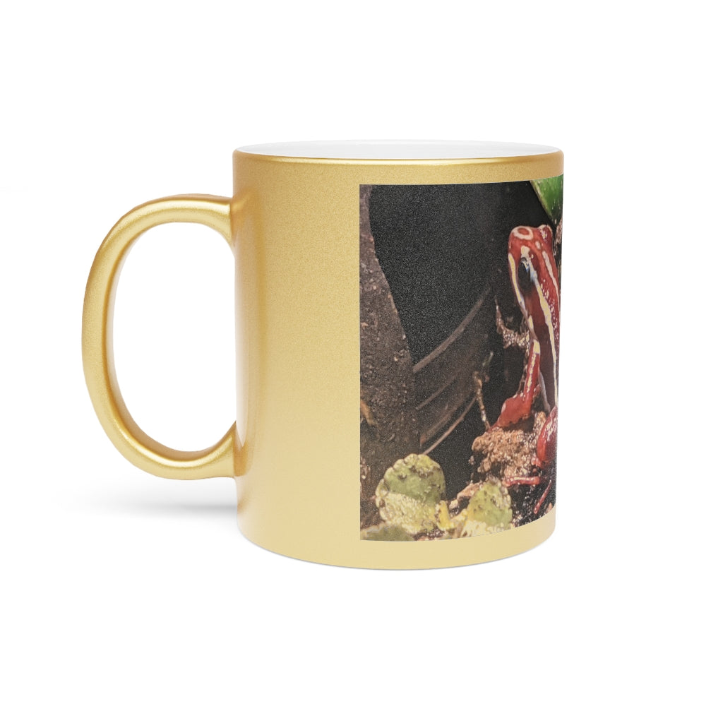 Red Frog Metallic Mug in Silver and Gold finishes, showcasing personalized designs and a stylish C-handle.