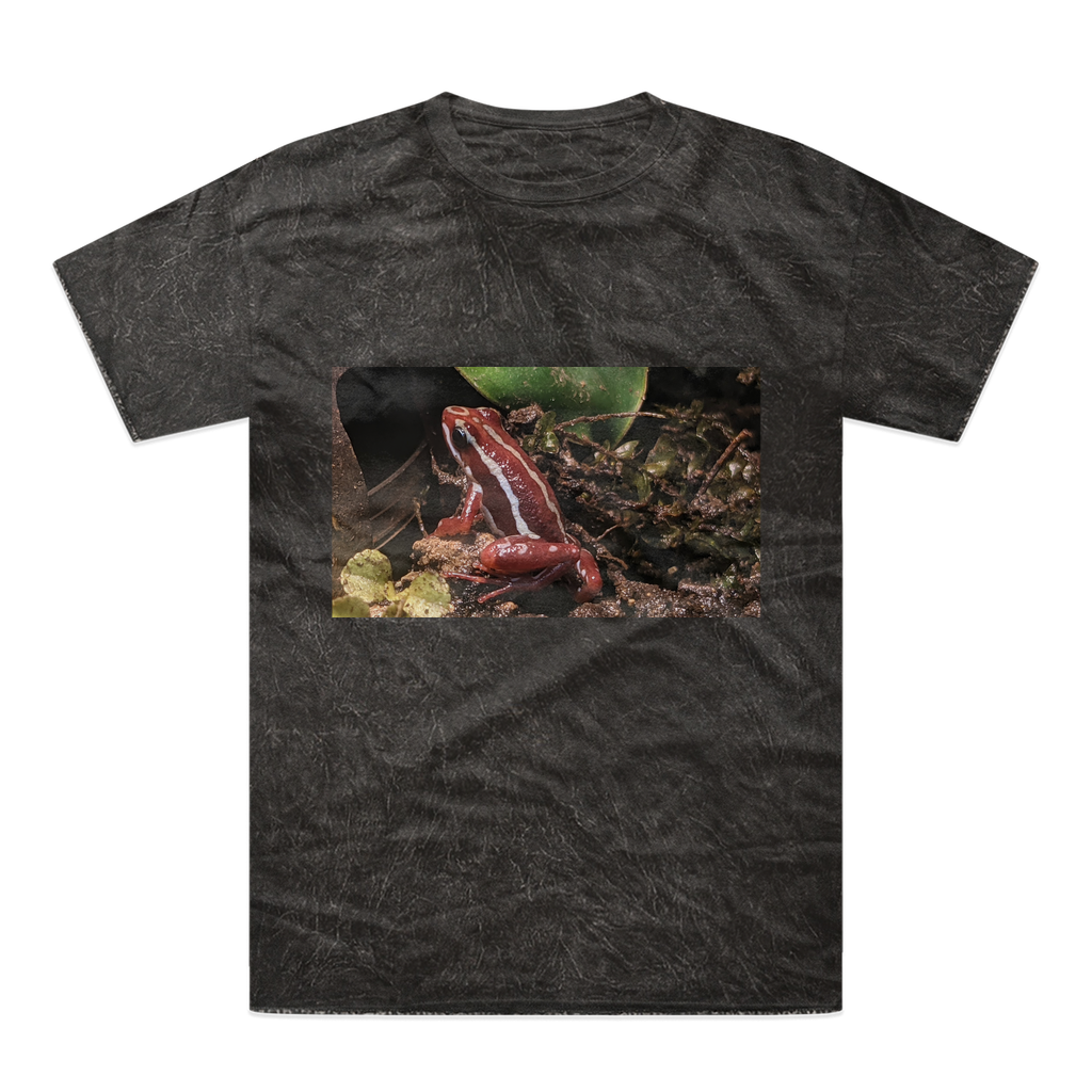 A vibrant Red Frog Tie-Dye T-Shirt showcasing unique patterns and colors, made from 100% heavyweight cotton with a double-needle stitched neckline.