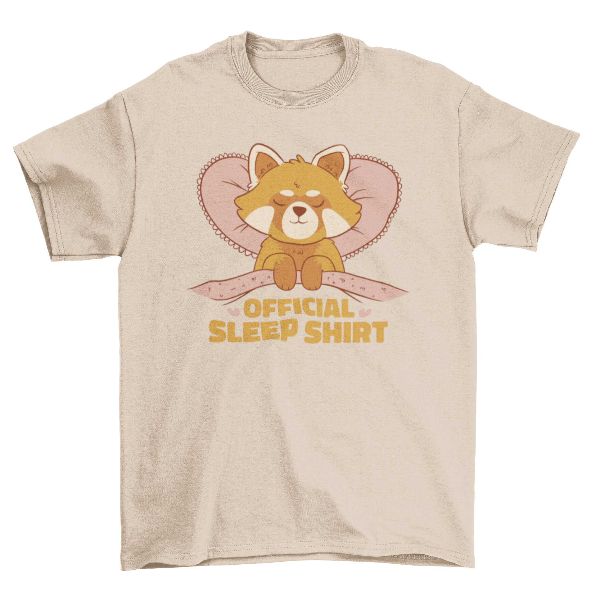 A cute t-shirt featuring a sleeping red panda with the quote 'Official sleep shirt', perfect for animal lovers.