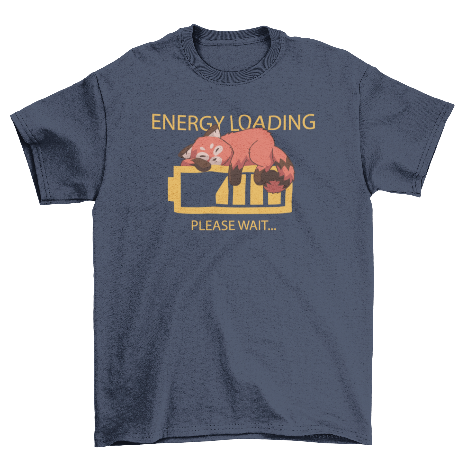 A cute red panda sleeping on an energy bar, featured on a stylish t-shirt design.