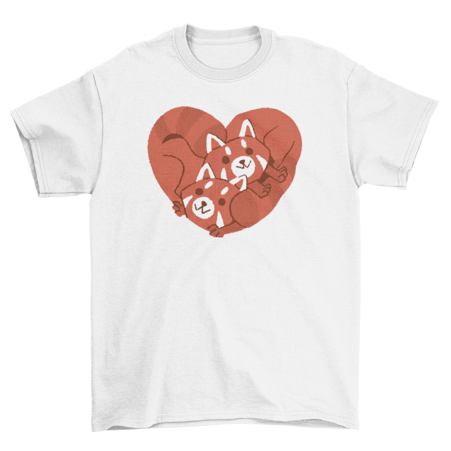 A stylish t-shirt featuring a heart design made of two cute red pandas, perfect for animal lovers.