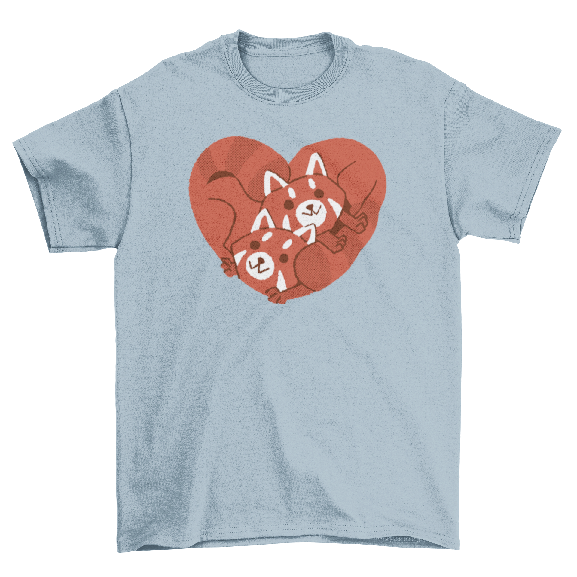 A stylish t-shirt featuring a heart design made of two cute red pandas, perfect for animal lovers.