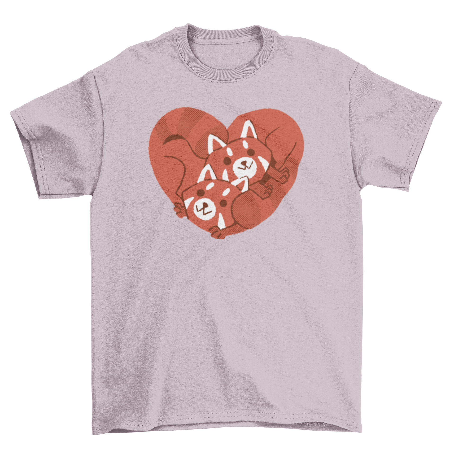 A stylish t-shirt featuring a heart design made of two cute red pandas, perfect for animal lovers.