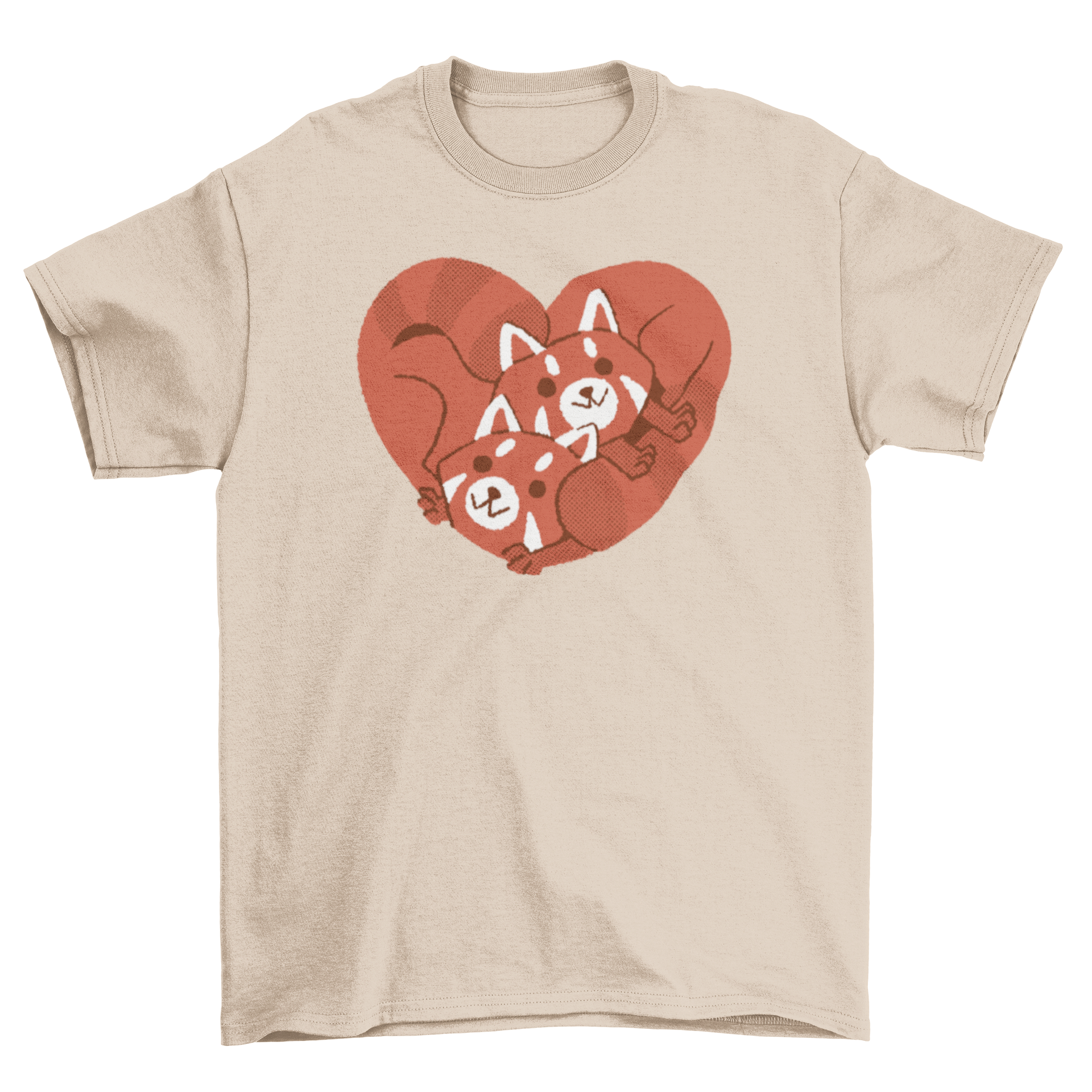 A stylish t-shirt featuring a heart design made of two cute red pandas, perfect for animal lovers.