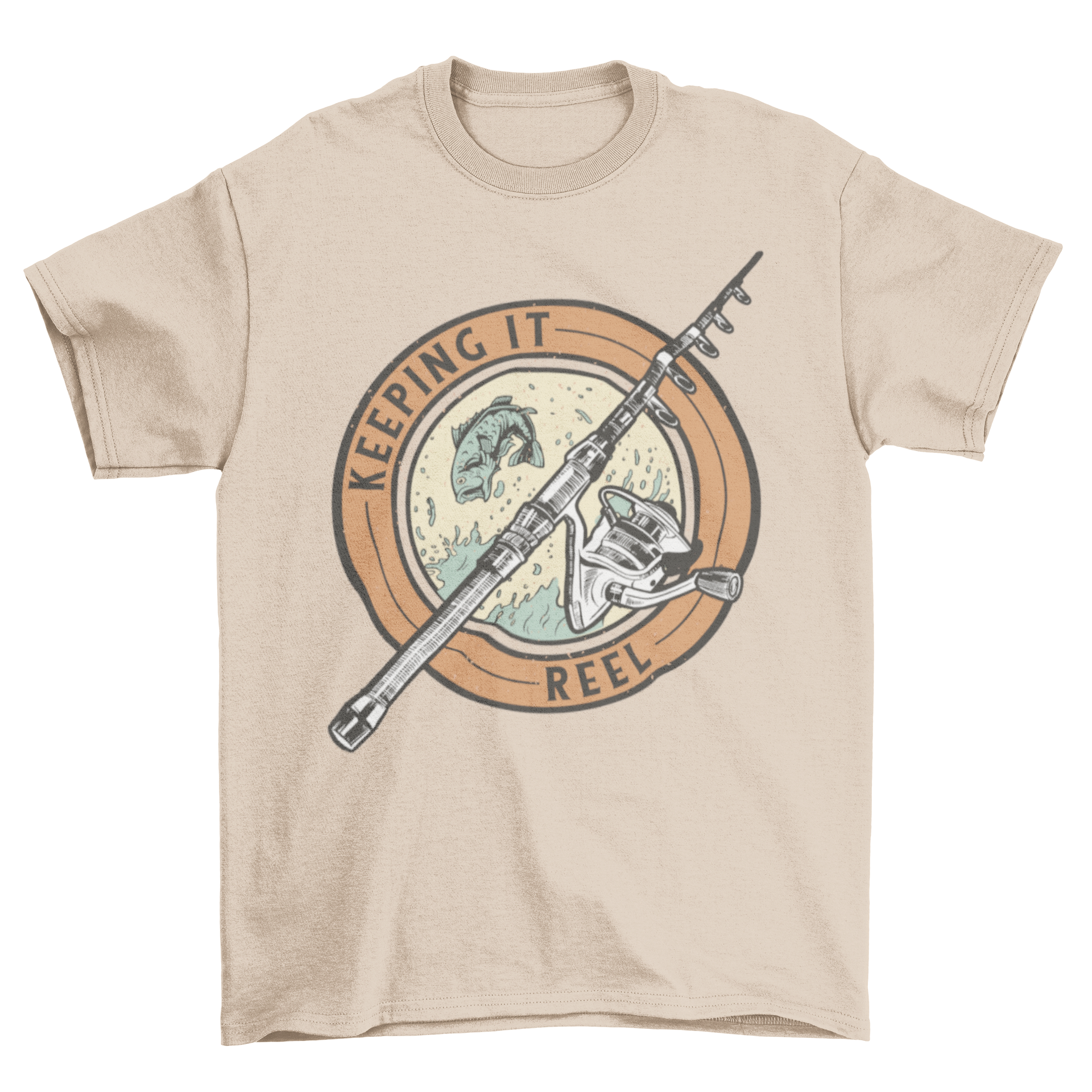 Reel Pun Fishing Hobby T-Shirt featuring a fishing reel graphic and the quote 'Keeping it reel'.