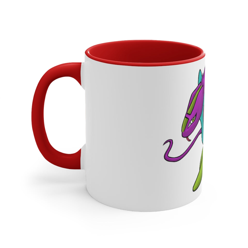 Rengitsu 11oz Accent Mug featuring a white ceramic body with a colored interior and handle, showcasing vibrant color schemes.