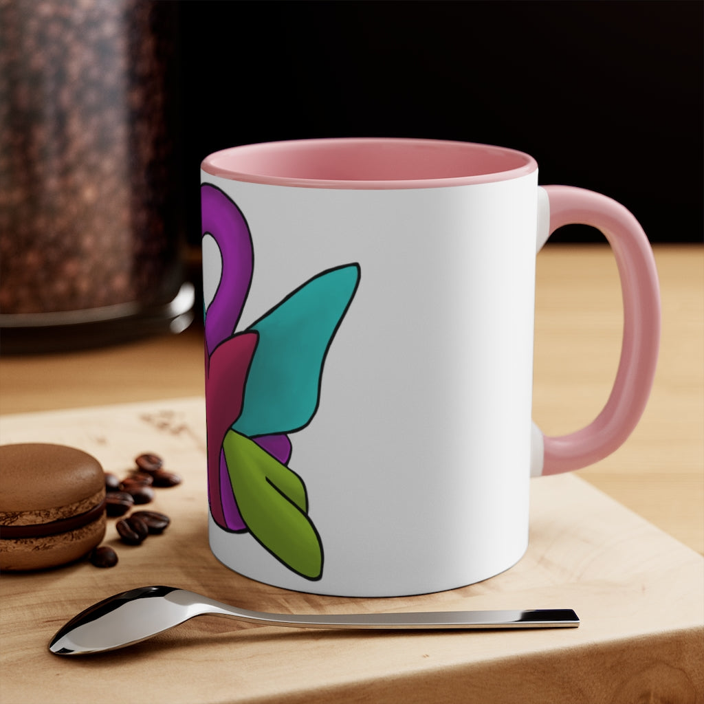 Rengitsu 11oz Accent Mug featuring a white ceramic body with a colored interior and handle, showcasing vibrant color schemes.