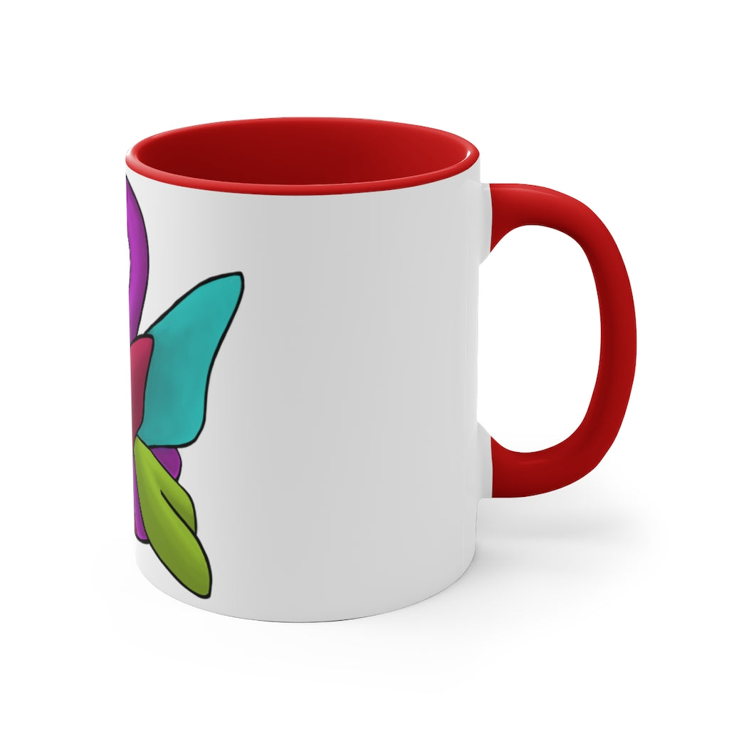 Rengitsu 11oz Accent Mug featuring a white ceramic body with a colored interior and handle, showcasing vibrant color schemes.