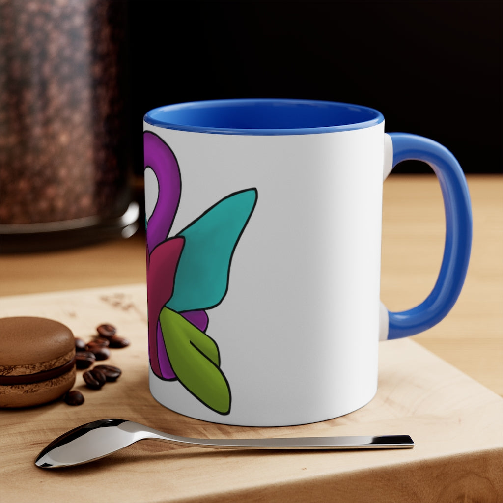 Rengitsu 11oz Accent Mug featuring a white ceramic body with a colored interior and handle, showcasing vibrant color schemes.