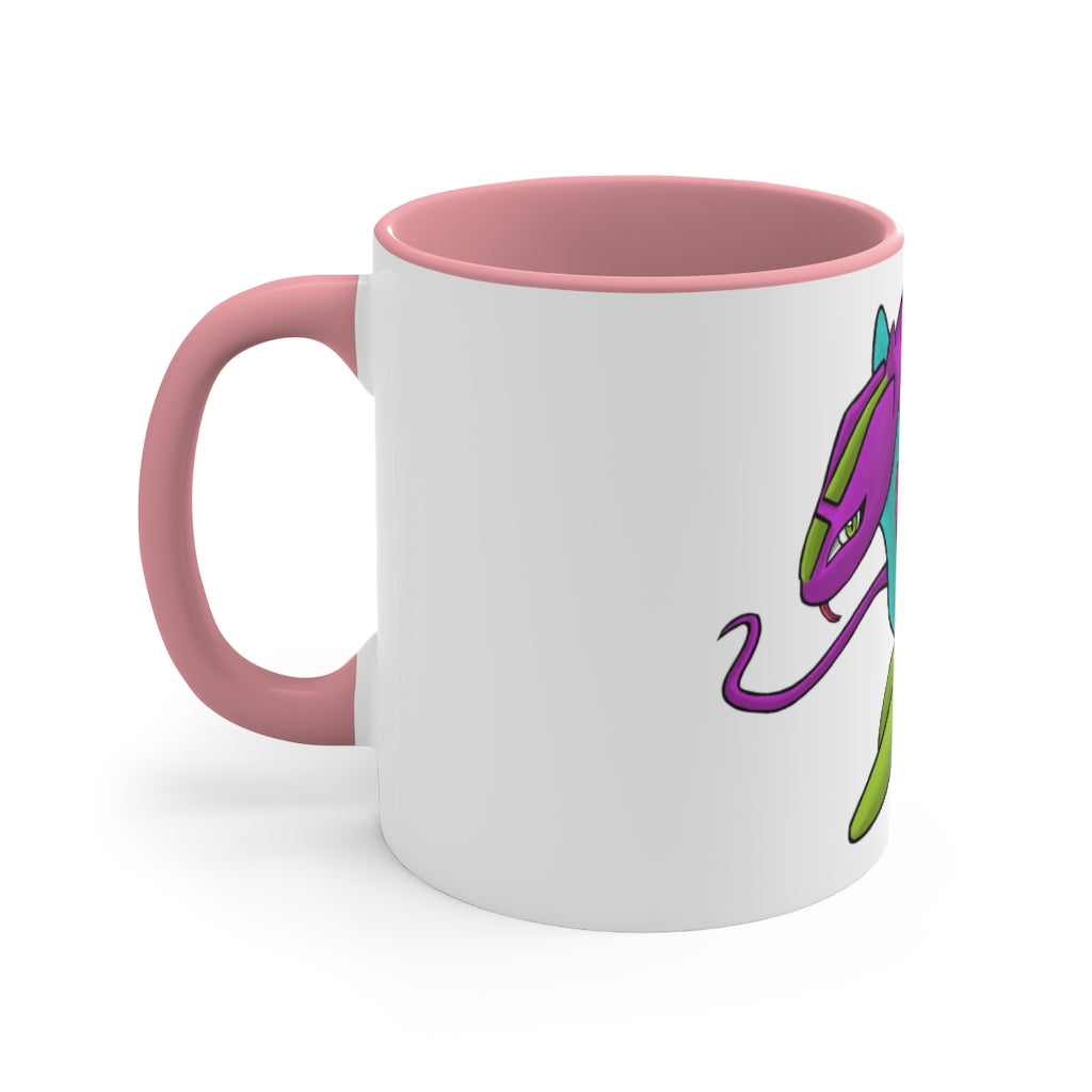 Rengitsu 11oz Accent Mug featuring a white ceramic body with a colored interior and handle, showcasing vibrant color schemes.