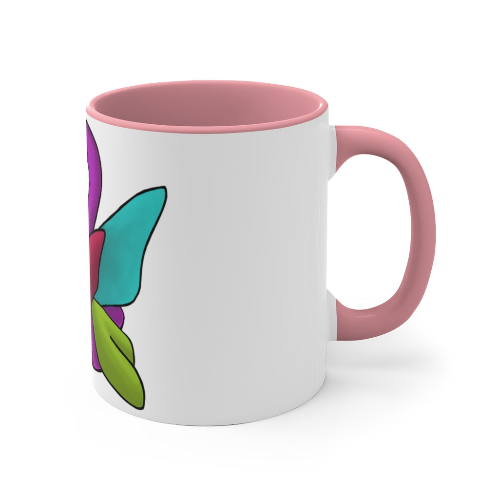 Rengitsu 11oz Accent Mug featuring a white ceramic body with a colored interior and handle, showcasing vibrant color schemes.