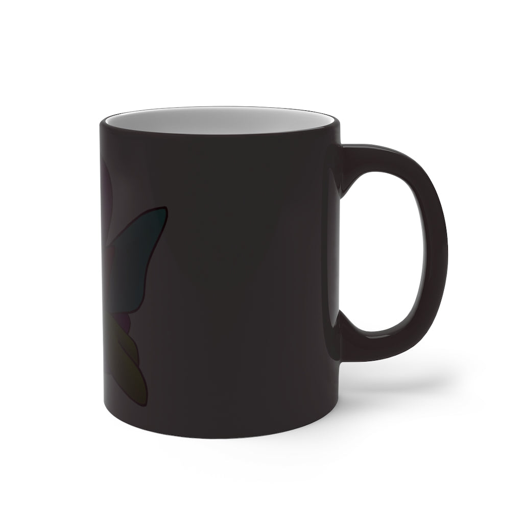 Rengitsu Color Changing Mug showcasing vibrant colors when filled with hot liquid, featuring a C-handle and rounded corners.