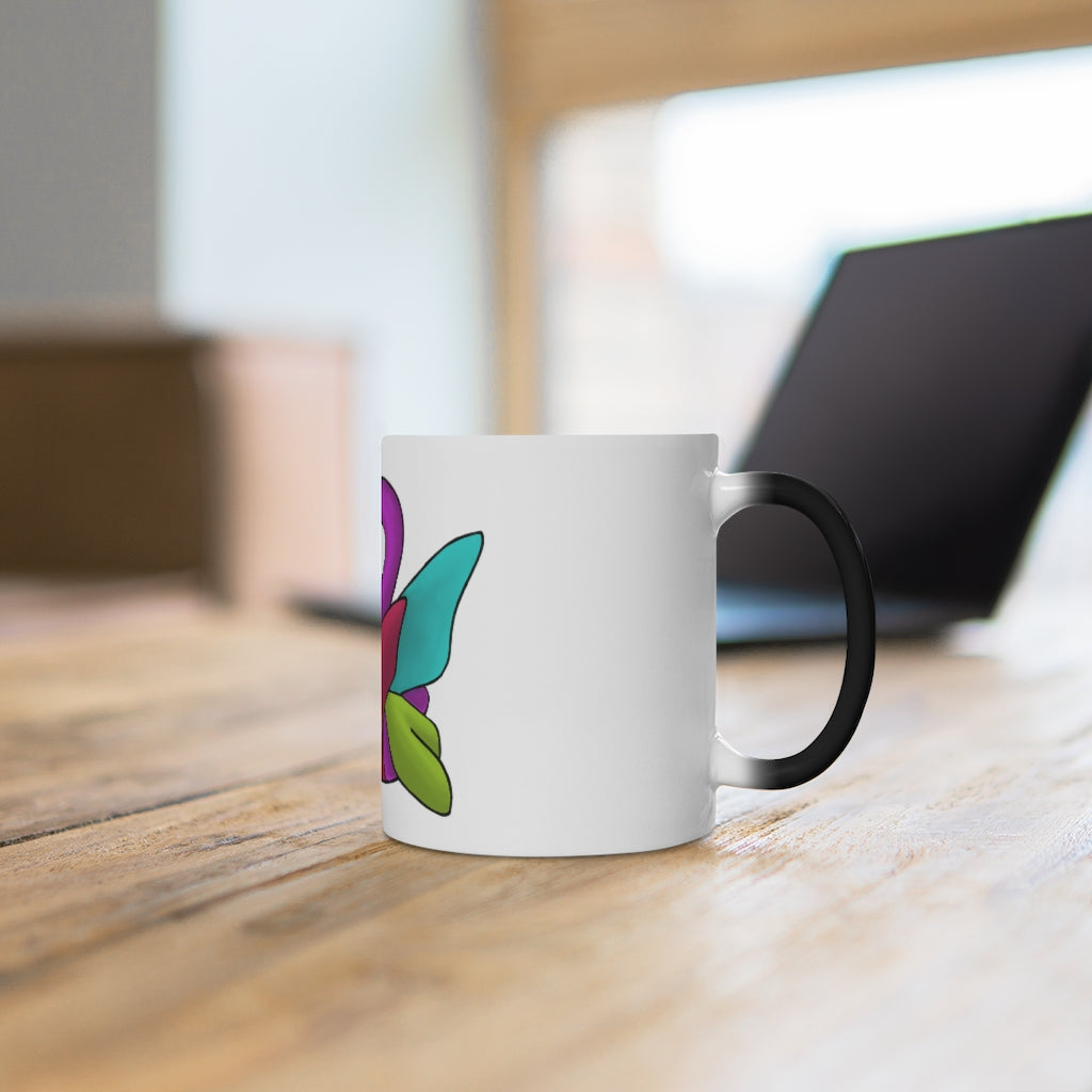 Rengitsu Color Changing Mug showcasing vibrant colors when filled with hot liquid, featuring a C-handle and rounded corners.