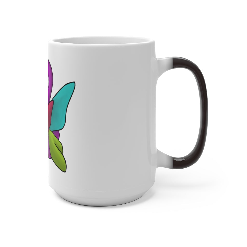 Rengitsu Color Changing Mug showcasing vibrant colors when filled with hot liquid, featuring a C-handle and rounded corners.