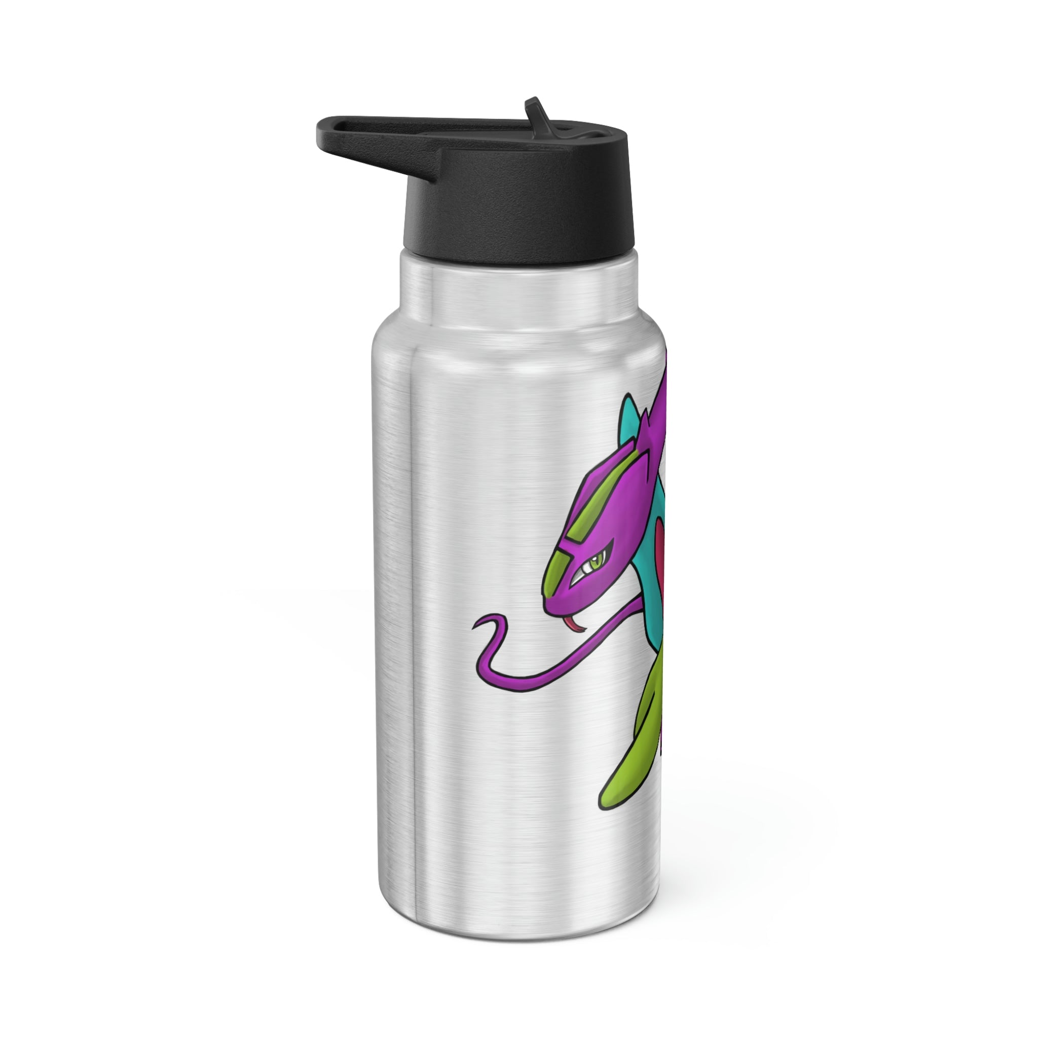 Rengitsu Gator Tumbler, 32oz in stainless steel with a black cap and straw, showcasing a customizable design.