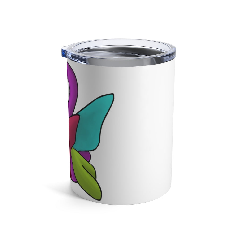 Rengitsu Tumbler 10oz in stainless steel with a see-thru plastic lid, showcasing its sleek design and rounded corners.