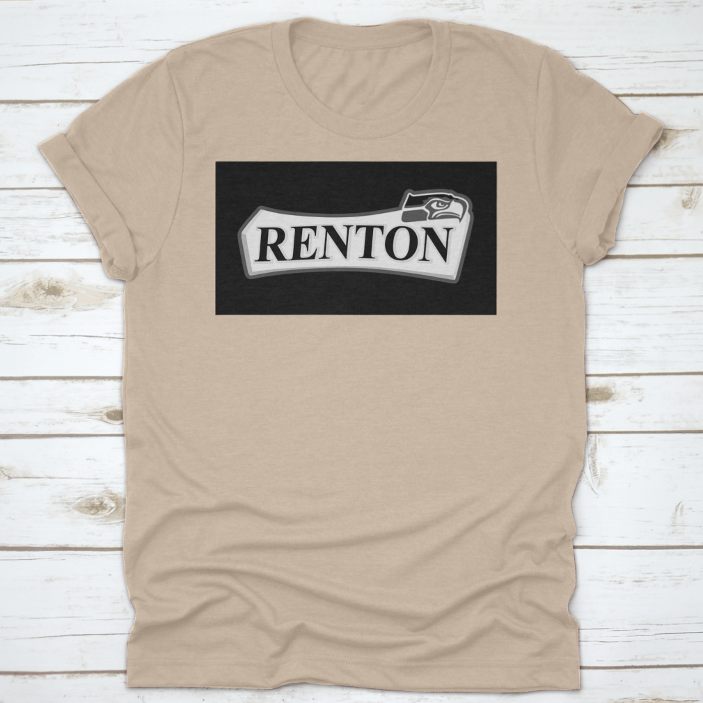 Renton T-shirt featuring a black eagle design in black and white text color, showcasing its classic fit and midweight fabric.