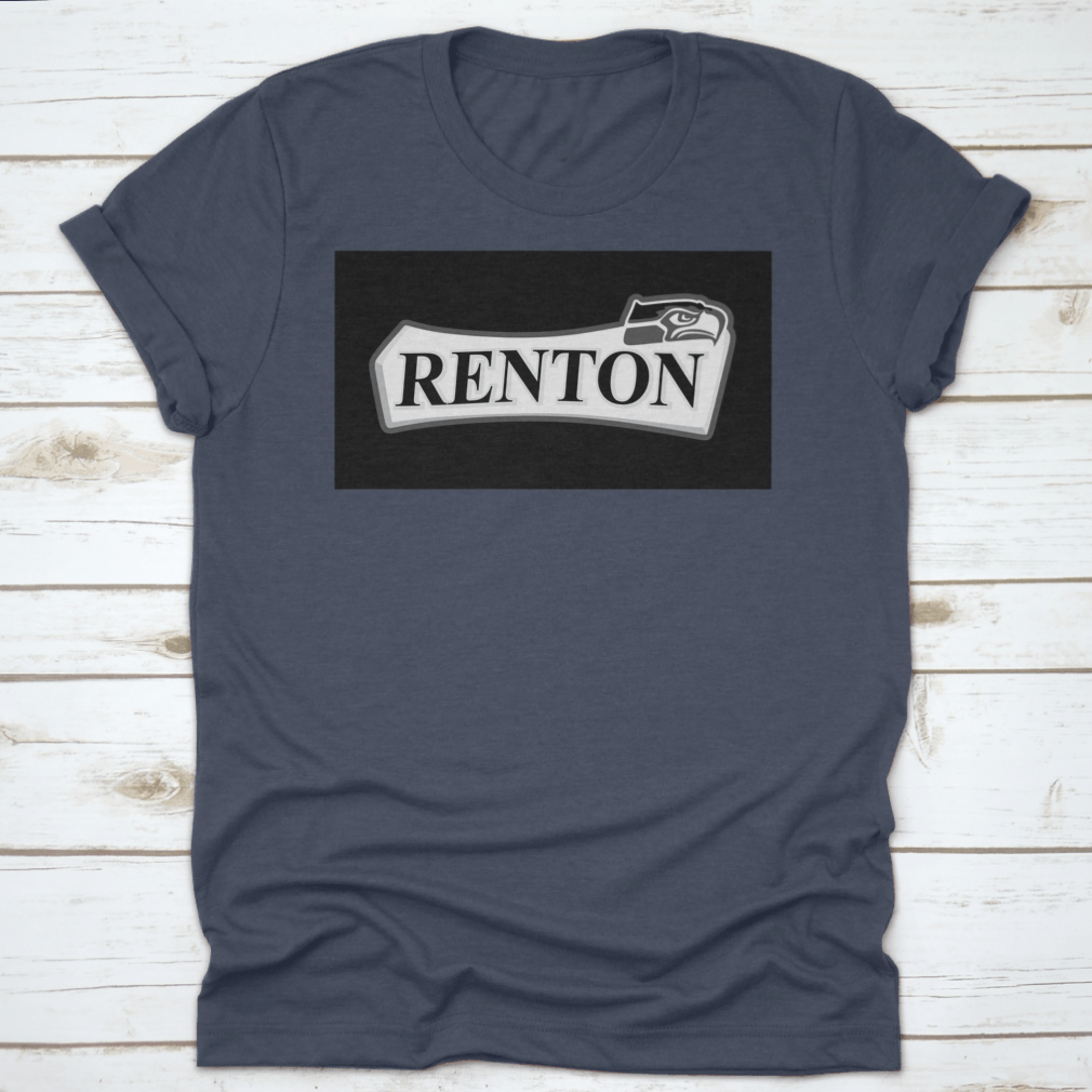 Renton T-shirt featuring a black eagle design in black and white text color, showcasing its classic fit and midweight fabric.